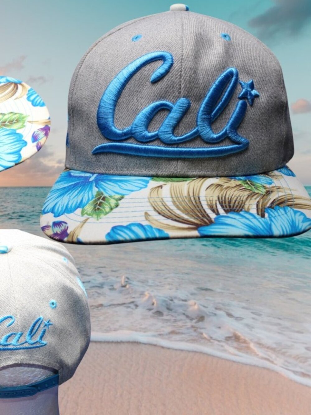 Headlines Blue  Floral Cali California Snap Back Cap Hat beach surfing